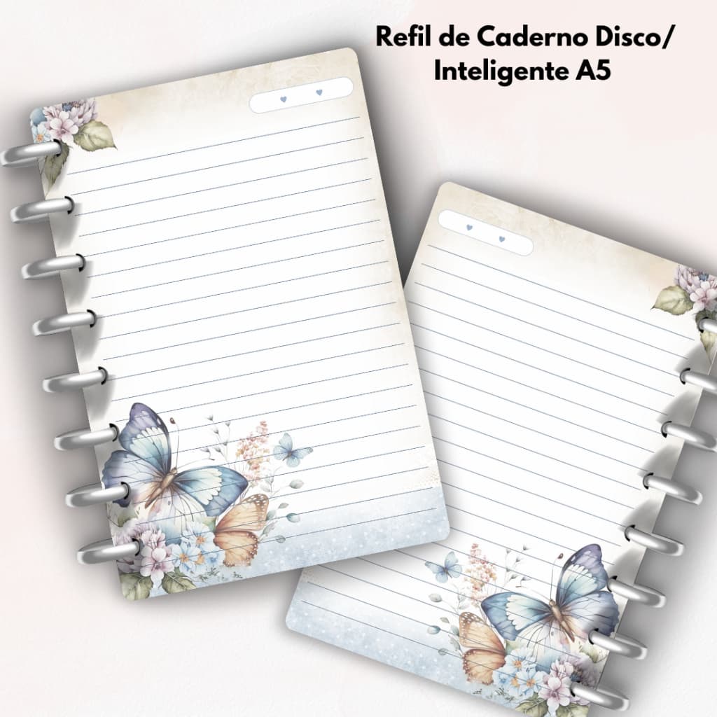 Refil de 100 Folhas A5/14.8X21CM 8 Furos para Caderno Inteligente/Disco Personalizada Borboleta Azul