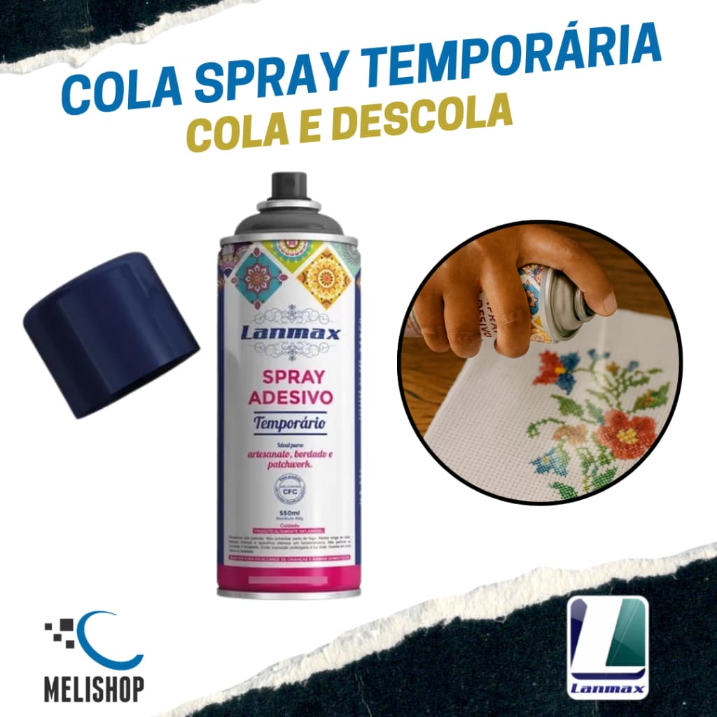 Kit 1/2/3/4/5 Cola Temporária Spray Tecido Papel Plástico Cola e Descola Costura 550ml Lanmax