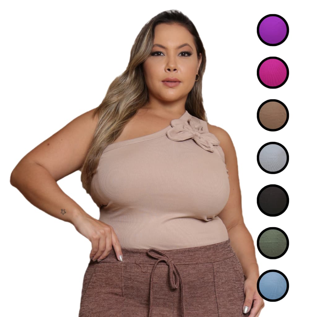 BLUSA PLUS SIZE MULA MANCA RIBANA COM FLOR