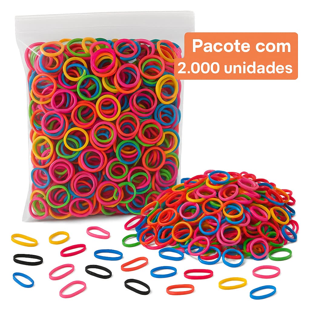 Kit 2000 Unidades Elástico Xuxinhas PetShop Coloridos Penteados Crianças Adultos Petshop Banho Tosa
