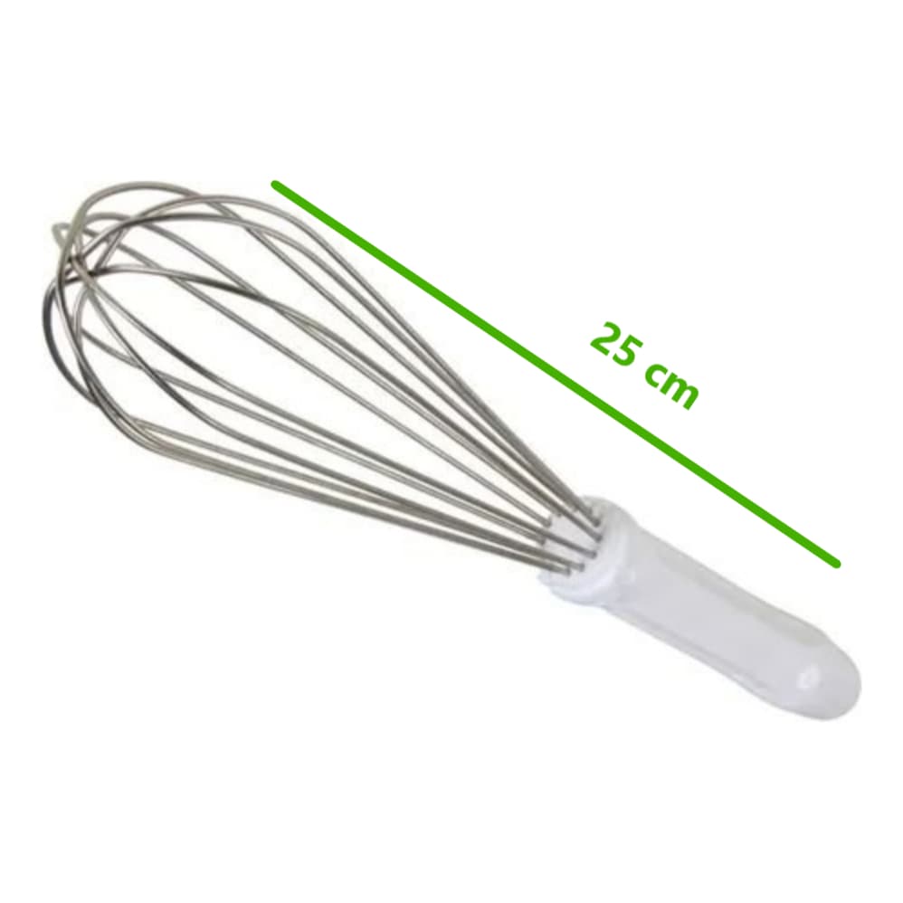 Batedor Massas clara Em Neve Fouet Fuet 25cm Branco Polietileno Confeitaria Chef Gourmet Reforçado