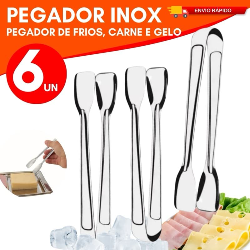 Kit 06 ou 03 Pegador de Frios Gelo Carne Fritura Inox Casa Cozinha Restaurante Buffet Rodizio Fondue