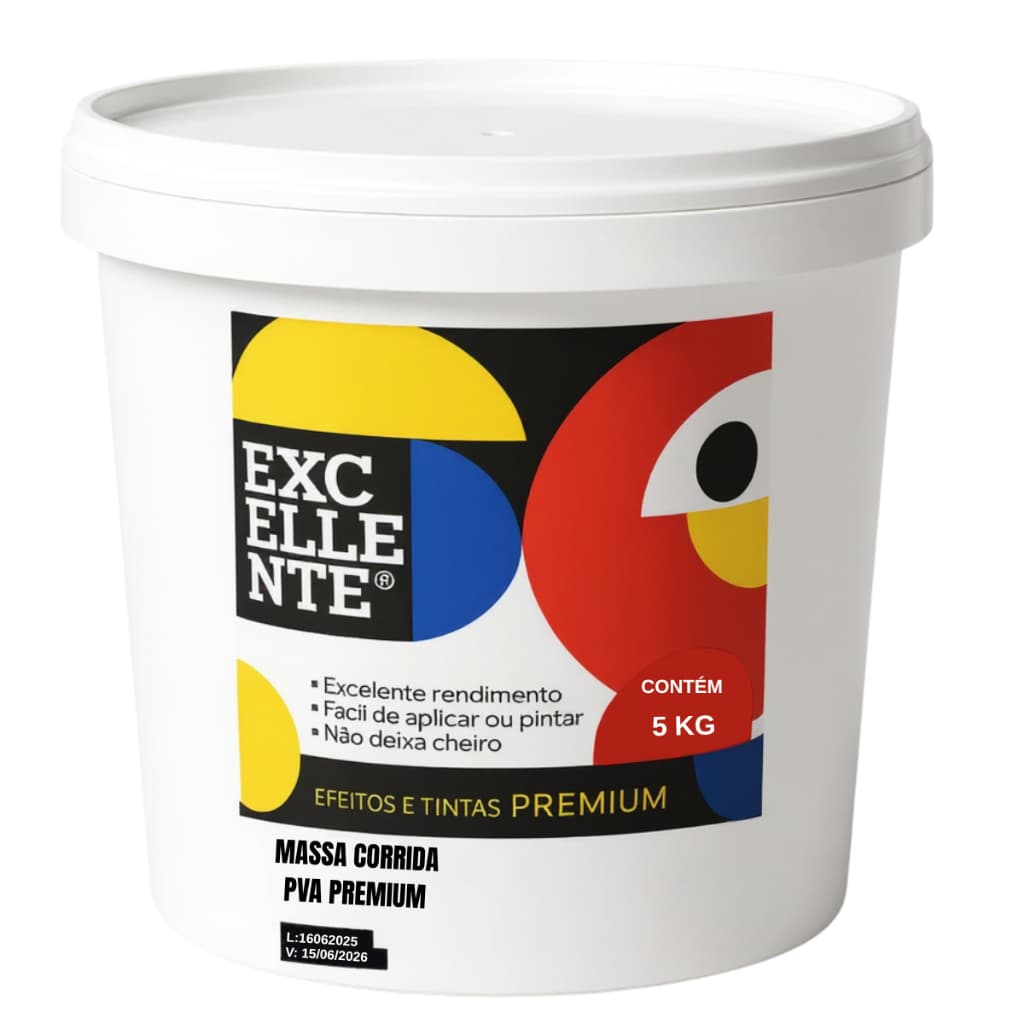 Massa Corrida PVA Balde 5kg Uso Interno Paredes Excellente/Pratfix Decor