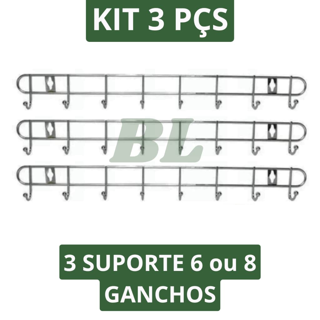 Kit 3 Suporte Cabide Ganchos Aramado de 6 ou 8 ganchos