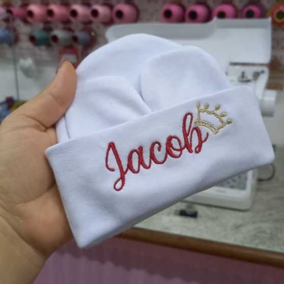 Kit Touca e Luvas Personalizado Maternidade Recém-Nascido Super Macia Malha Algodão RN