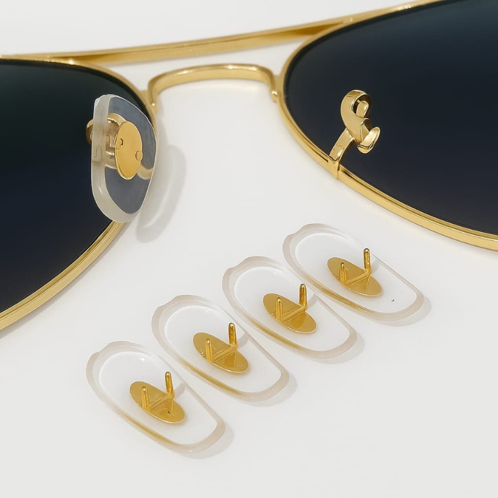 Plaqueta de Óculos Modelo Rb Com Logo, Suporte Para Óculos, Pezinho Almofada de Nariz 02 Pares