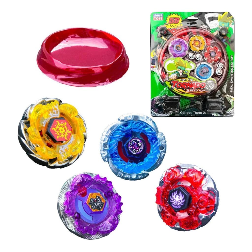 Kit 4 Beyblade Metal Led + Lançador + Arena Promoção Tornado Brinquedo Lança Blay Blade Luz