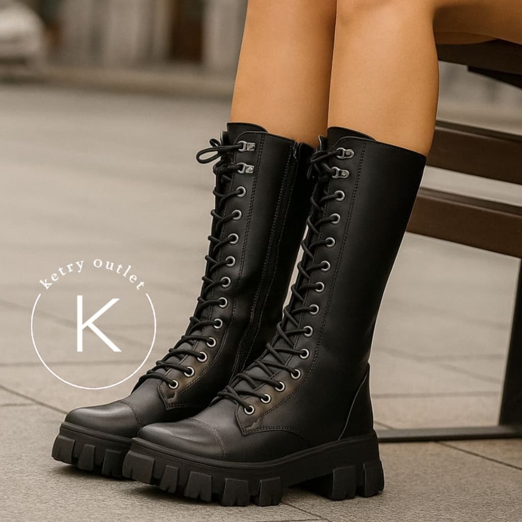 Bota Coturno Tratorada Cano Alto/Longo Zíper Lateral