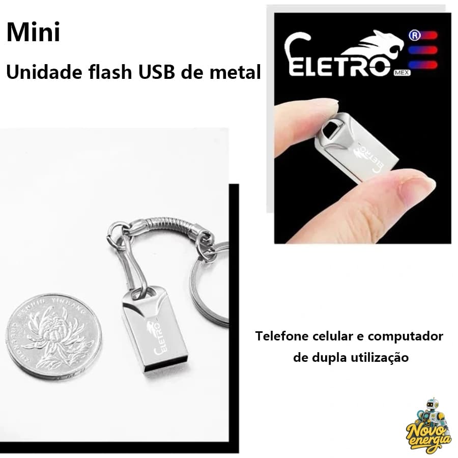 Mini pen drive USB portátil de metal de alta velocidade de 8 GB e 16 GB, prático para PC e laptop
