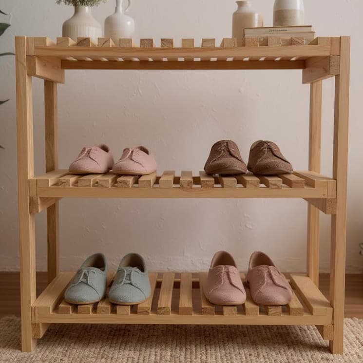 Sapateira Estante 3 Andares Madeira Pinus Natural Lixada – Hall de Entrada Quarto Sala Organização Prática e Elegante