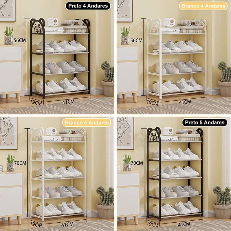 Sapateira 4 ou 5 andares Desmontável Multiuso Para Sala ou Quarto Resistente Fofo Urso Sapateira