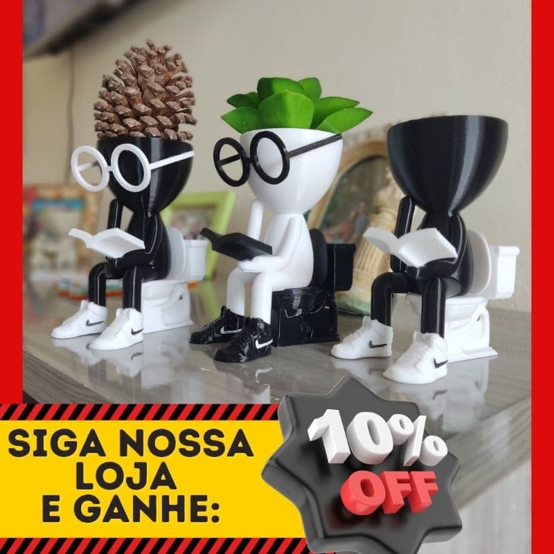 Vaso decorativo Robert plant no banheiro privada 13cm diversas cores