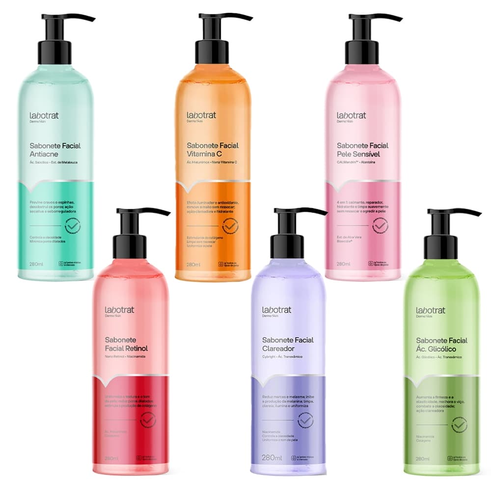 Sabonete Facial Labotrat - Antiacne, Vitamina C, Pele Sensível, Retinol e Acido Glicólico 280 mL