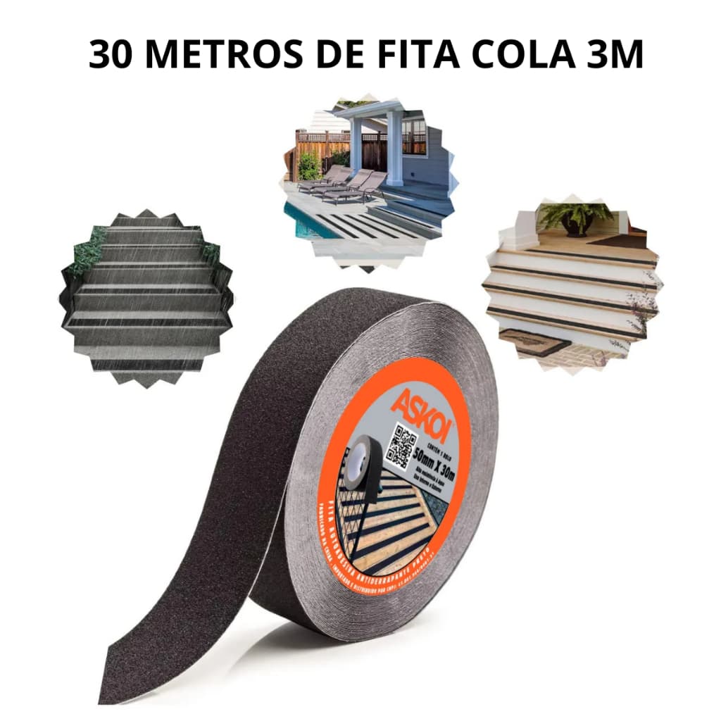 Fita Antiderrapante Adesiva Lixa 30 Metros X 50mm Preta Area Interna Piso Escada Rampas Degraus