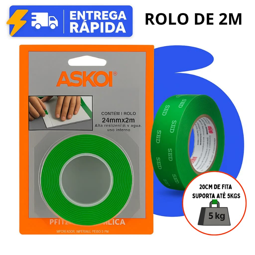 Fita Dupla Face 3M Original Extrema Fixa Forte 24mm X 2m Para Parede Fixa Quadro Espelho 5kg