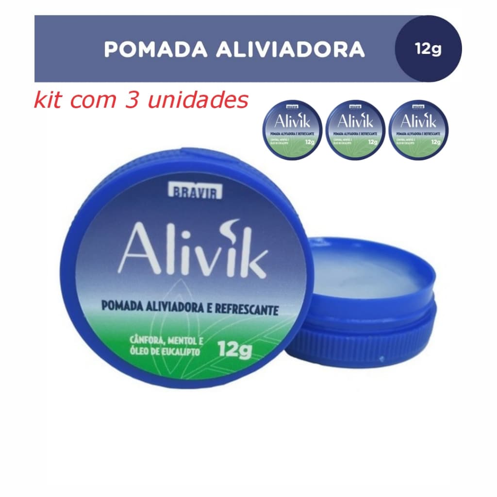 Pomada Alivick 12g Bravir - Kit com 3 Unidades - Uso Externo - Sensação Refrescante e Descongestionante Nasal