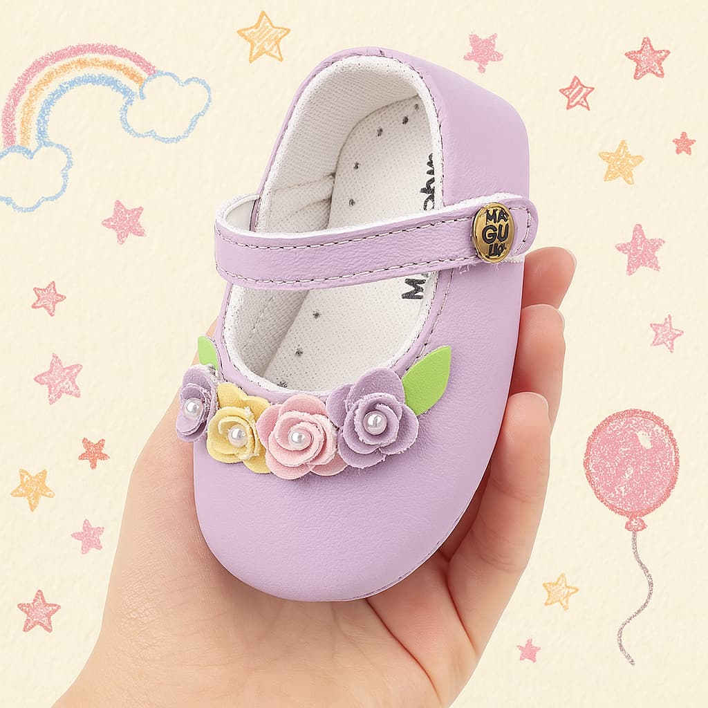 Sapatilha Flores Para meninas 0 a 12 Meses Modelo Confortável Colorido