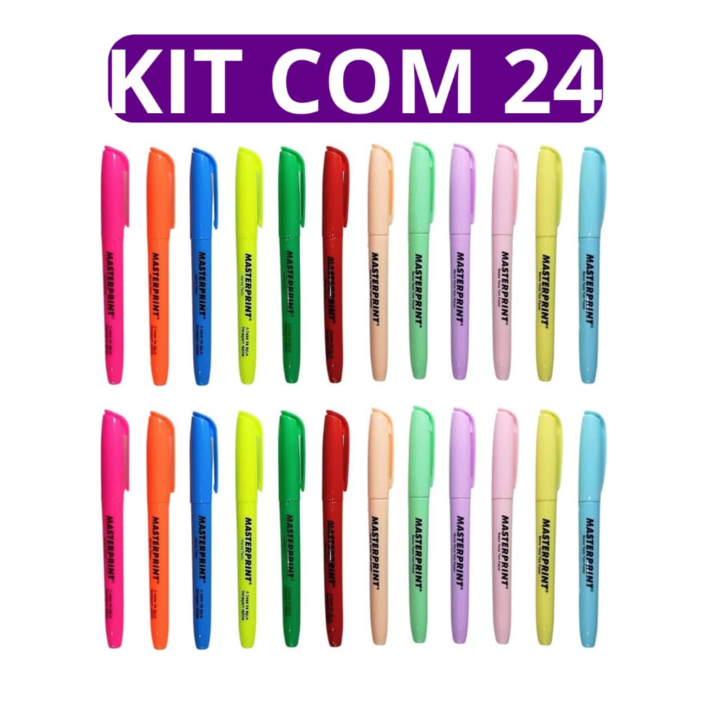 Kit 24 Marca Texto (12 Neon + 12 pastel) Masterprint