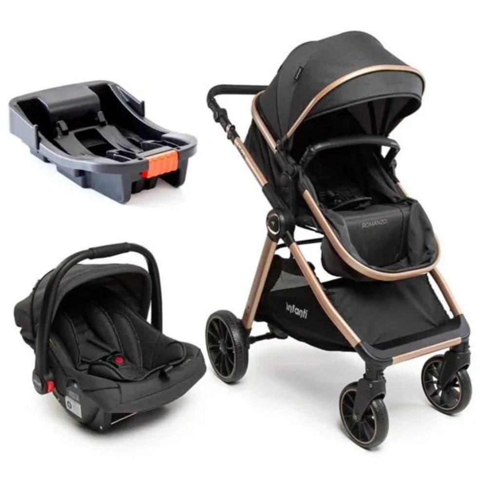 Carrinho Romanzo Travel System Moisés com Bebê Conforto e Base Veicular 3 em 1 Infanti
