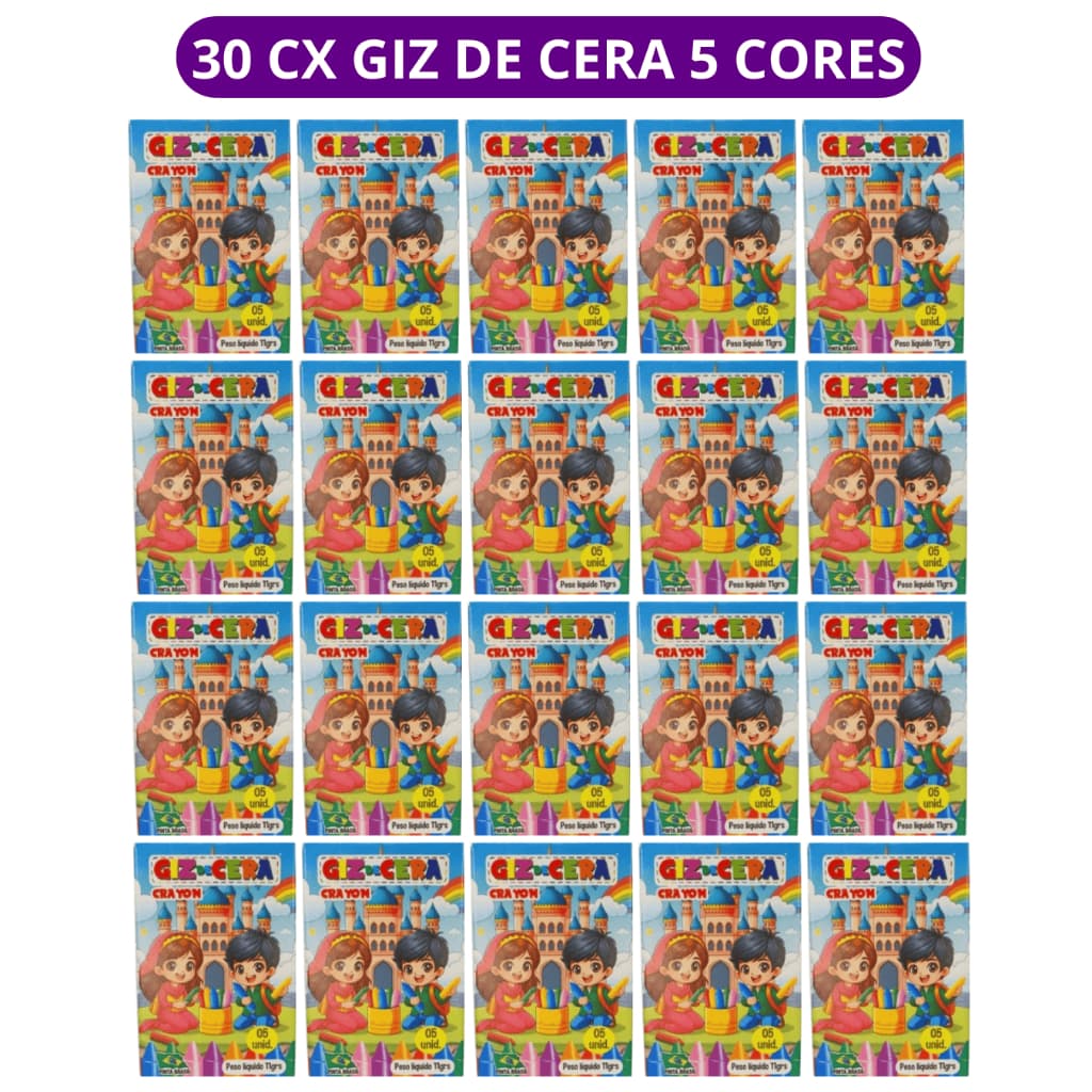 30 cx Mini Giz de Cera 5 Cores P/ Kit Festa Infantil Lembrancinha Artesanato 50, 40, 30, 20 ou 10