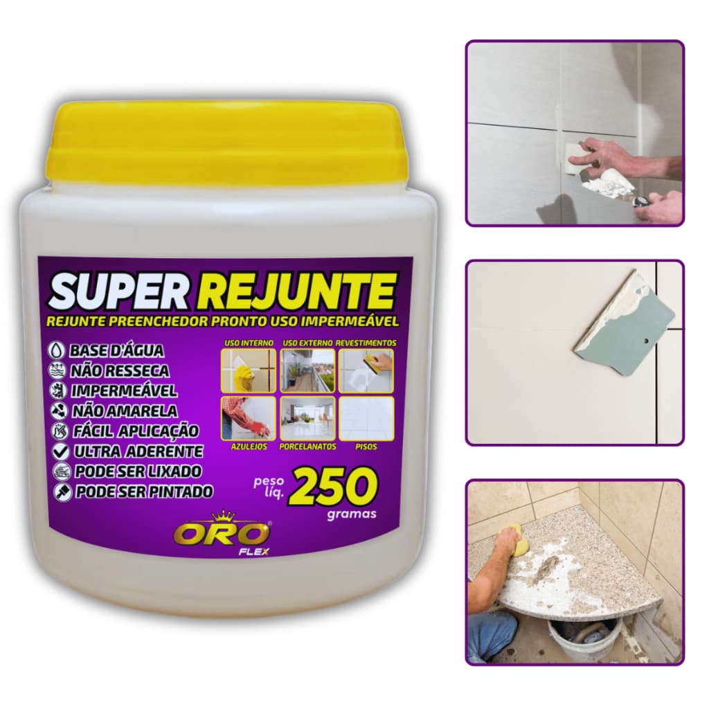 Super REJUNTE impermeável extra forte p/ box de banheiro, pias, azulejos, pisos 250GR OROFLEX