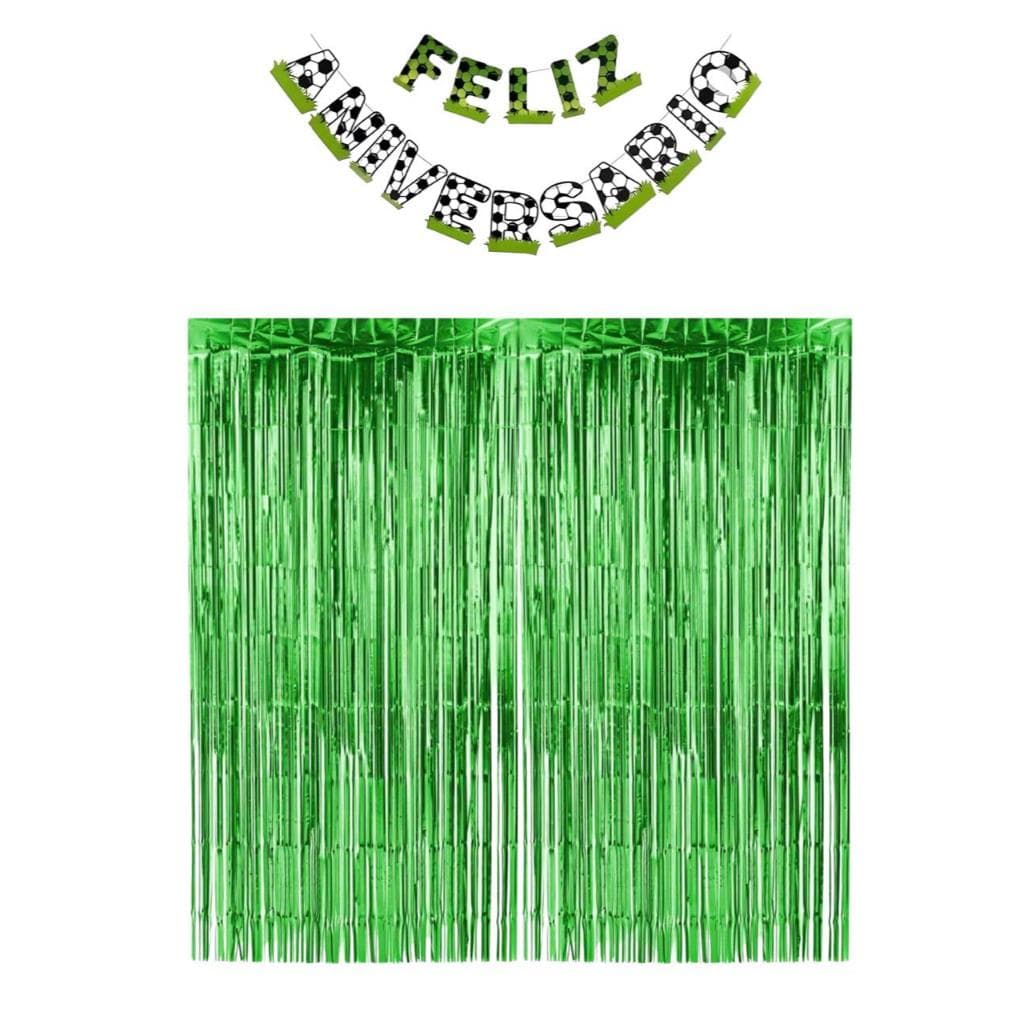 Kit Bandeirinha Feliz Aniversario + Cortina Festa Futebol Parabéns Decoração Aniversario Times