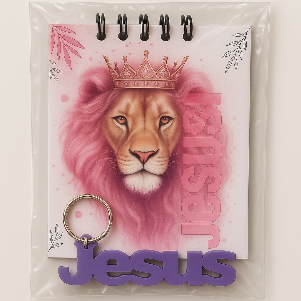 kit bloquinho de anotações + chaveiro jesus de E.V.A + saquinho