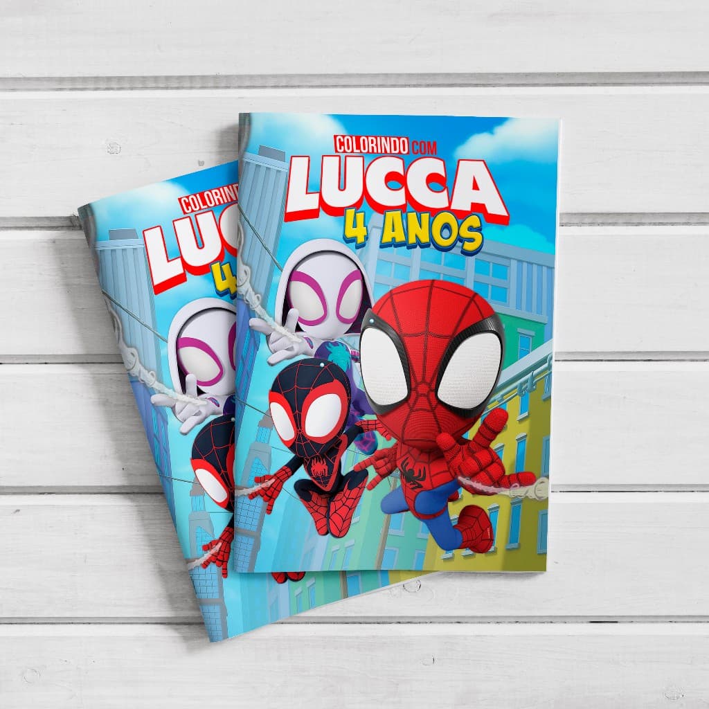 Livro (revista) de Colorir Personalizado Lembrancinha de Aniversário Homem Aranha e Seus Amigos