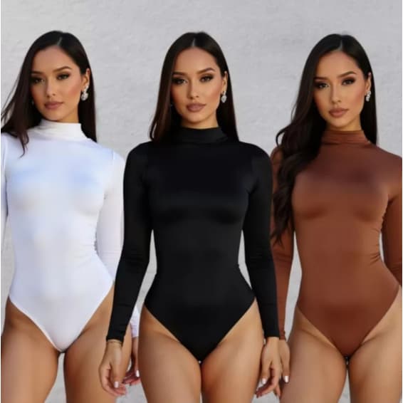 Kit 3 Body Feminino Manga Longa Inverno Forrado Suplex Casual