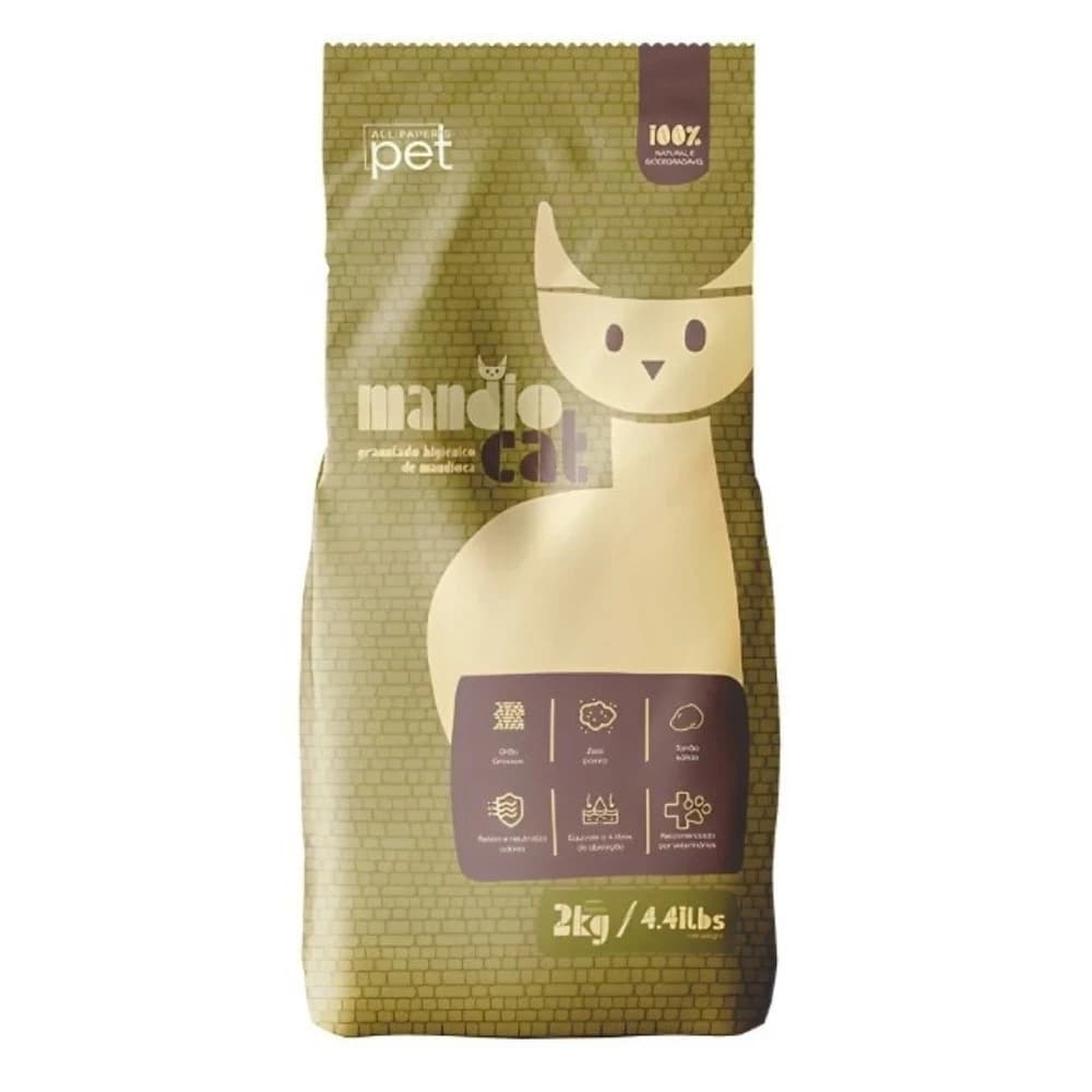 Areia Higiênica Mandiocat 2kg – Natural de Mandioca, Elimina Odores, Forma Torrões, Eco-Friendly