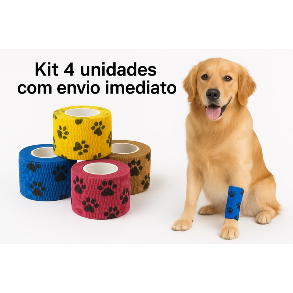 Kit 4 unidades Bandagem adesiva para pets tattoo Curativo patinhas tape