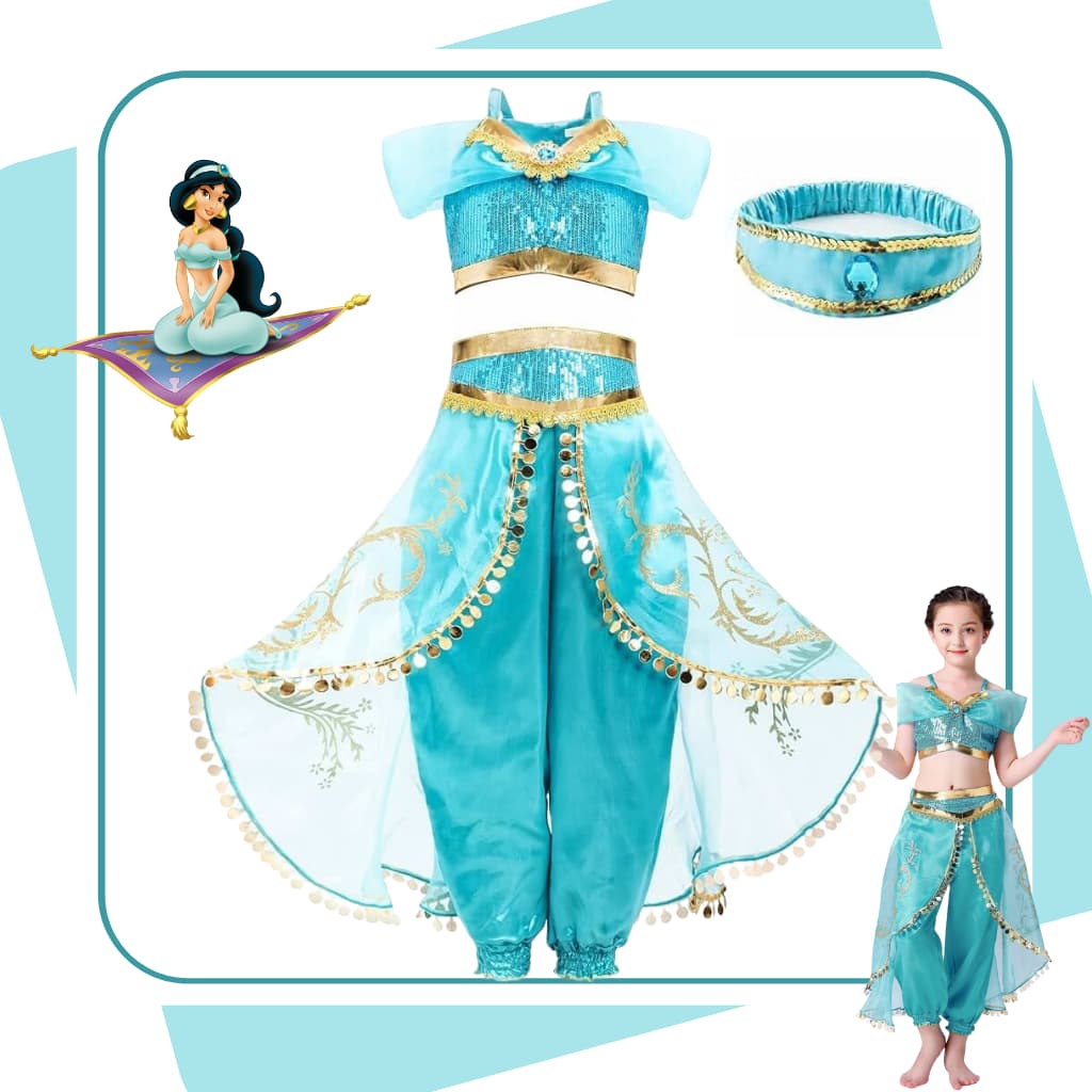 Fantasia Jasmine Vestido Carnaval Menina Luxo Disney Princesa + Coroa