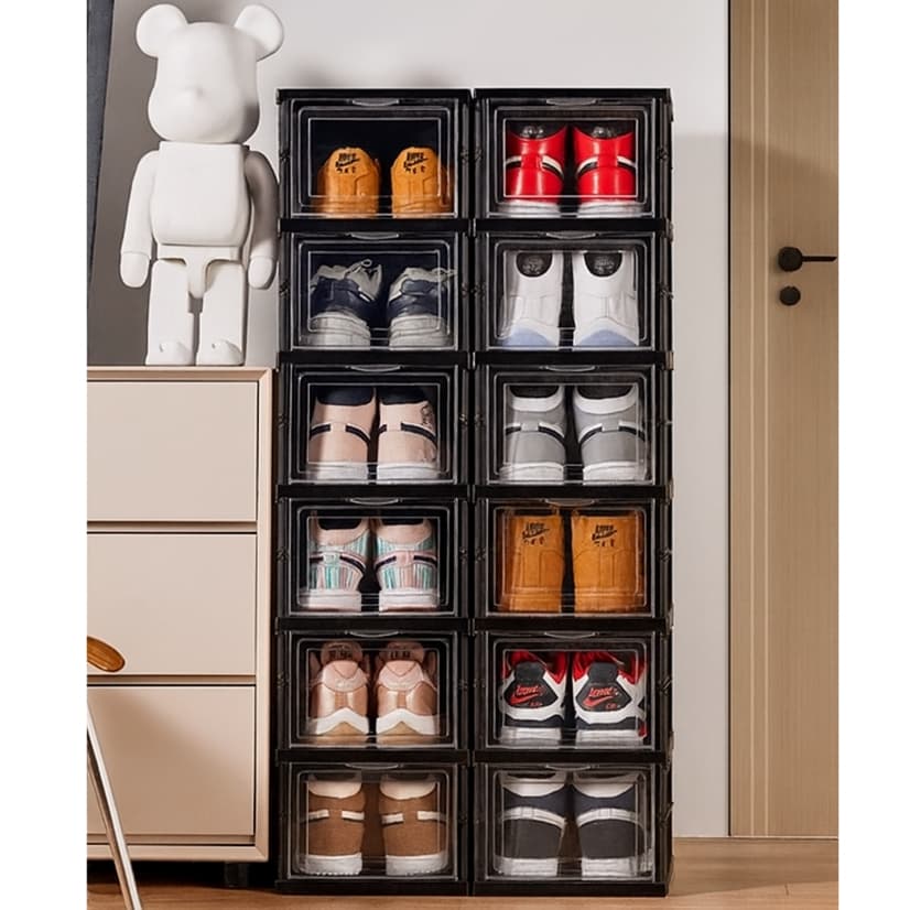 Caixa De Sapato Armazenamento Transparentes Sapateira Empilhável Prova De Poeira Dormitório ArmáriO
