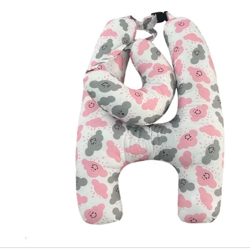 Almofada Para Carro com Apoio de Pescoço (Nuvem Rosa)