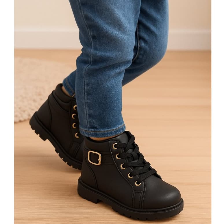 Bota Coturno Infantil Sola Tratorada Menina Maravilhosa Premium Preto ou OFF White do 24 ao 33