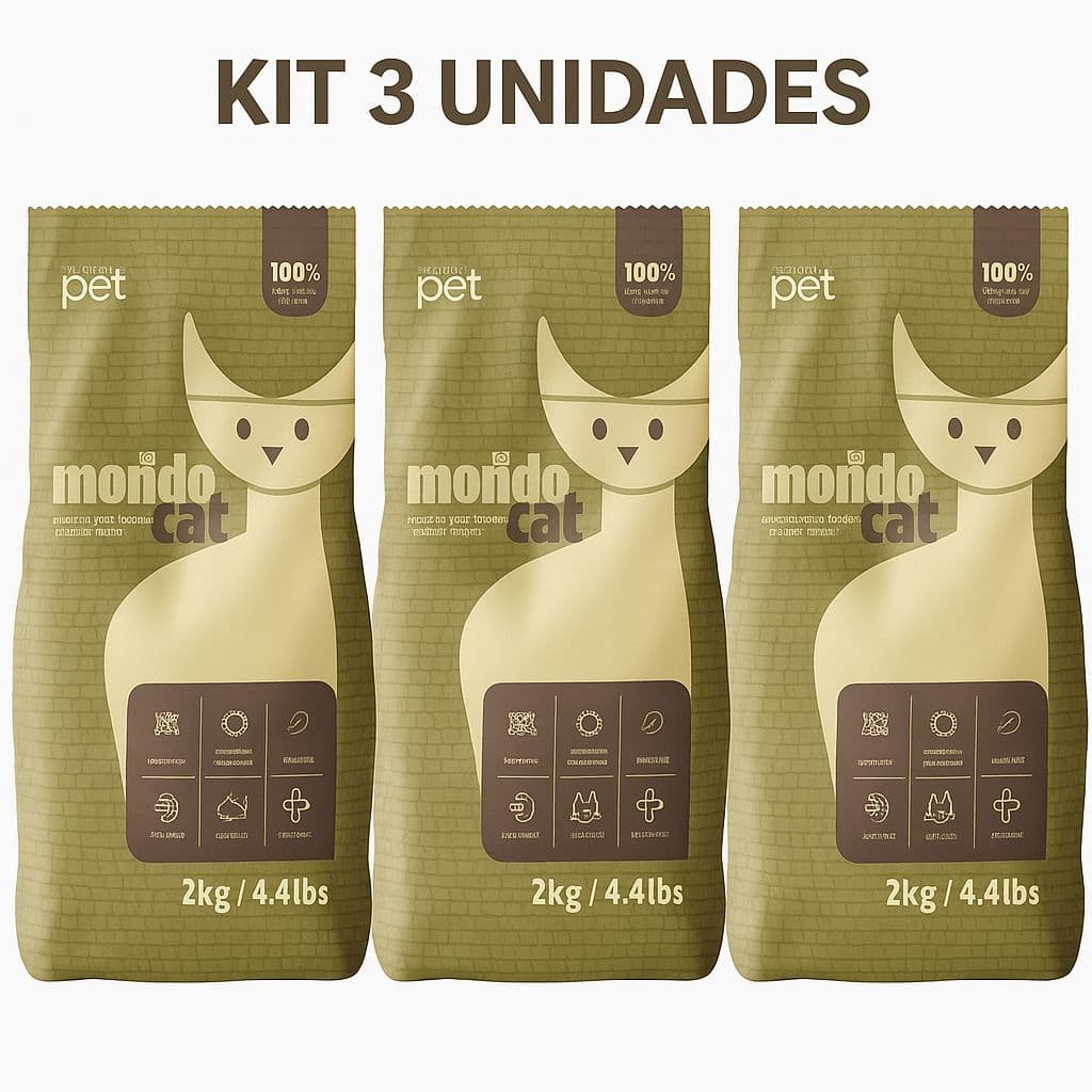 Areia Higiênica Mandiocat 2kg Kit com 3 unidades – Natural de Mandioca, Elimina Odores, Forma Torrões, Eco-Friendly
