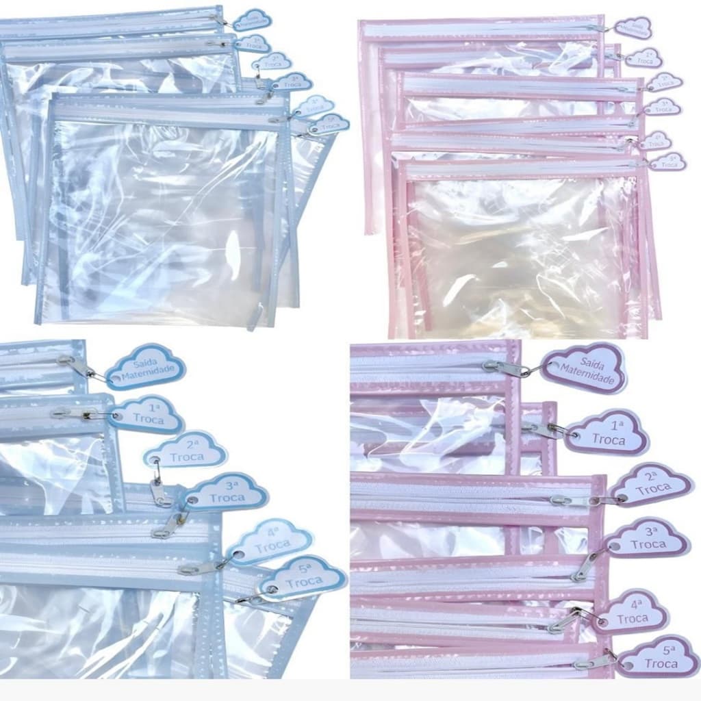 Kit 6 Saquinhos Maternidade Multiuso Com Zíper Organizador Nécessaire + 6 Tags Indentificação