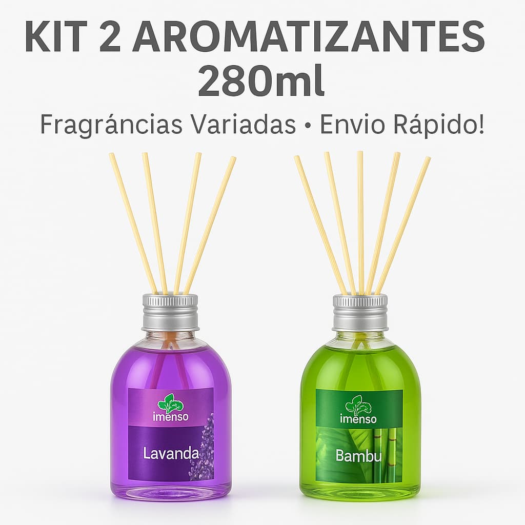 Kit 2 Aromatizantes de Ambiente 280ml com Palitos – Difusor de Aromas para Casa | Várias Fragrâncias