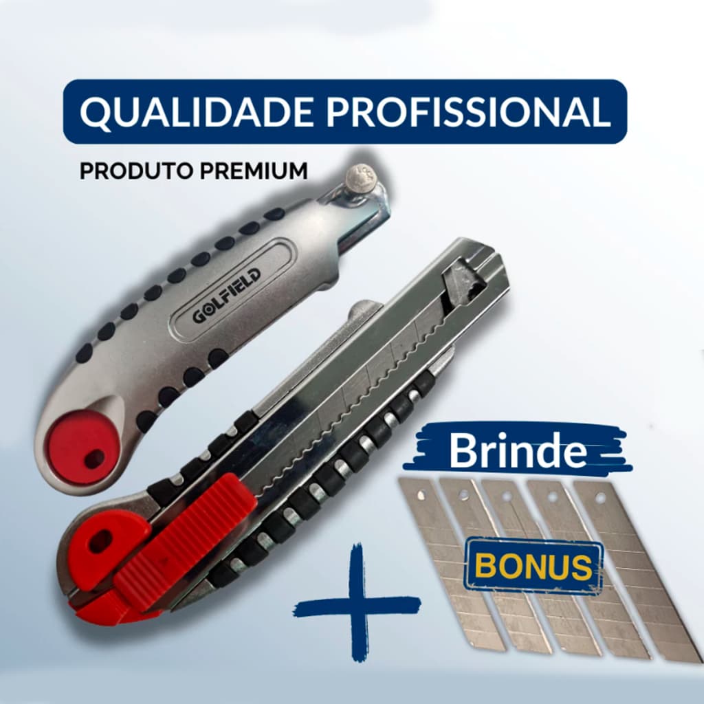 Estilete Profissional Reforçado 18mm + 5 Lâminas Extras Profield