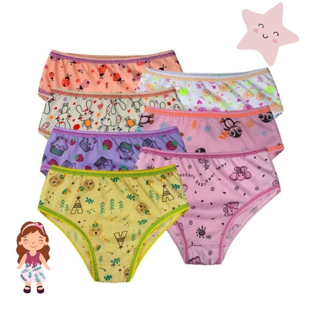 Calcinha Infantil Kit 10 Unidades Algodão 1 a 8 Anos