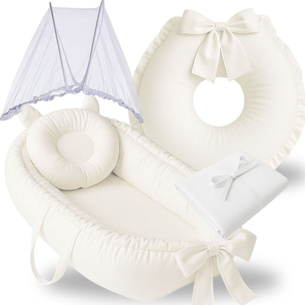 Ninho Redutor de Berço Bebe Menina Menino Almofada Amamentação Mosquiteiro Trocador Kit 4 Peças