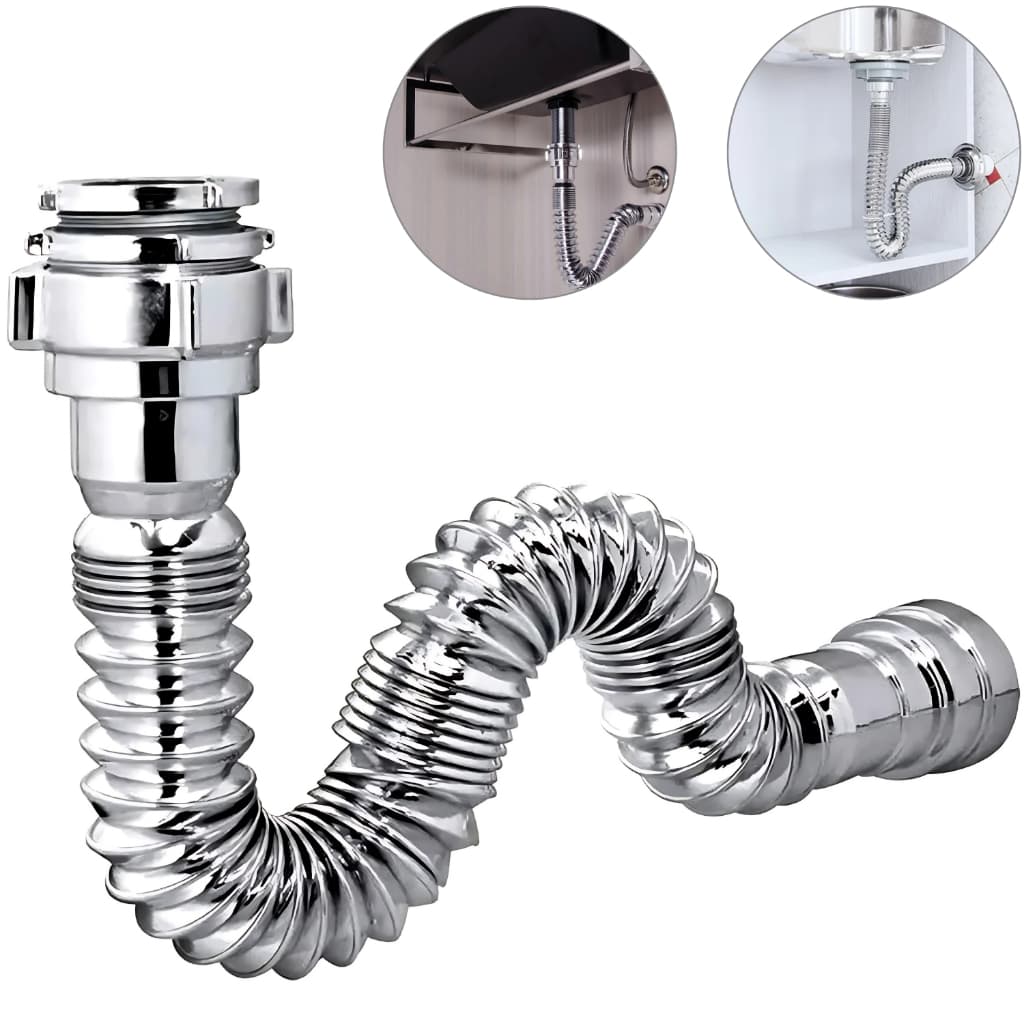 Sifão Cromado Extensivo Universal Sanfonado Ajustável para Lavatório, Pia, Tanque, Cuba - Delflex