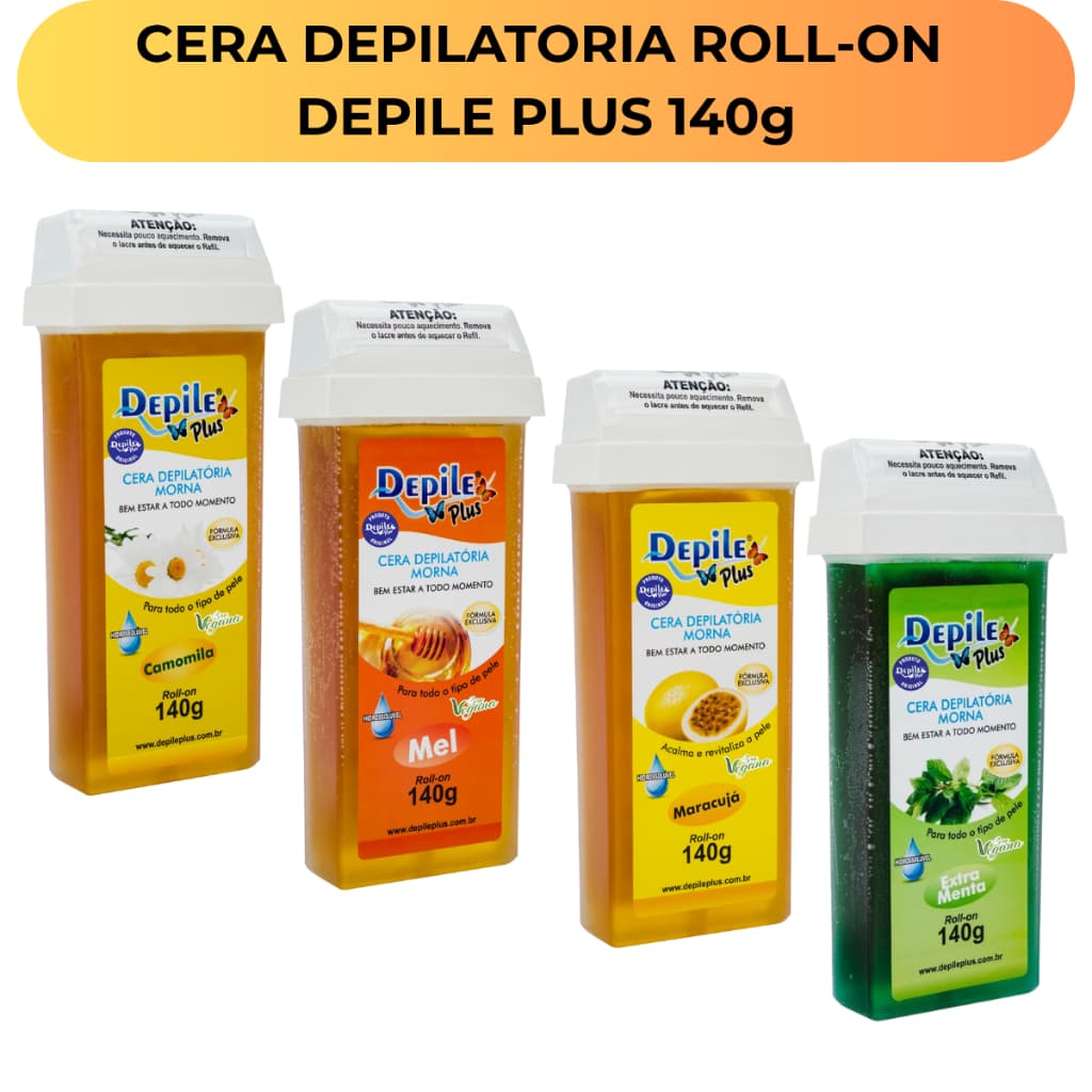 Cera Depilatória Roll-On Corporal e Íntima Hidrossolúvel Vegana Depile Plus Profissional 140g