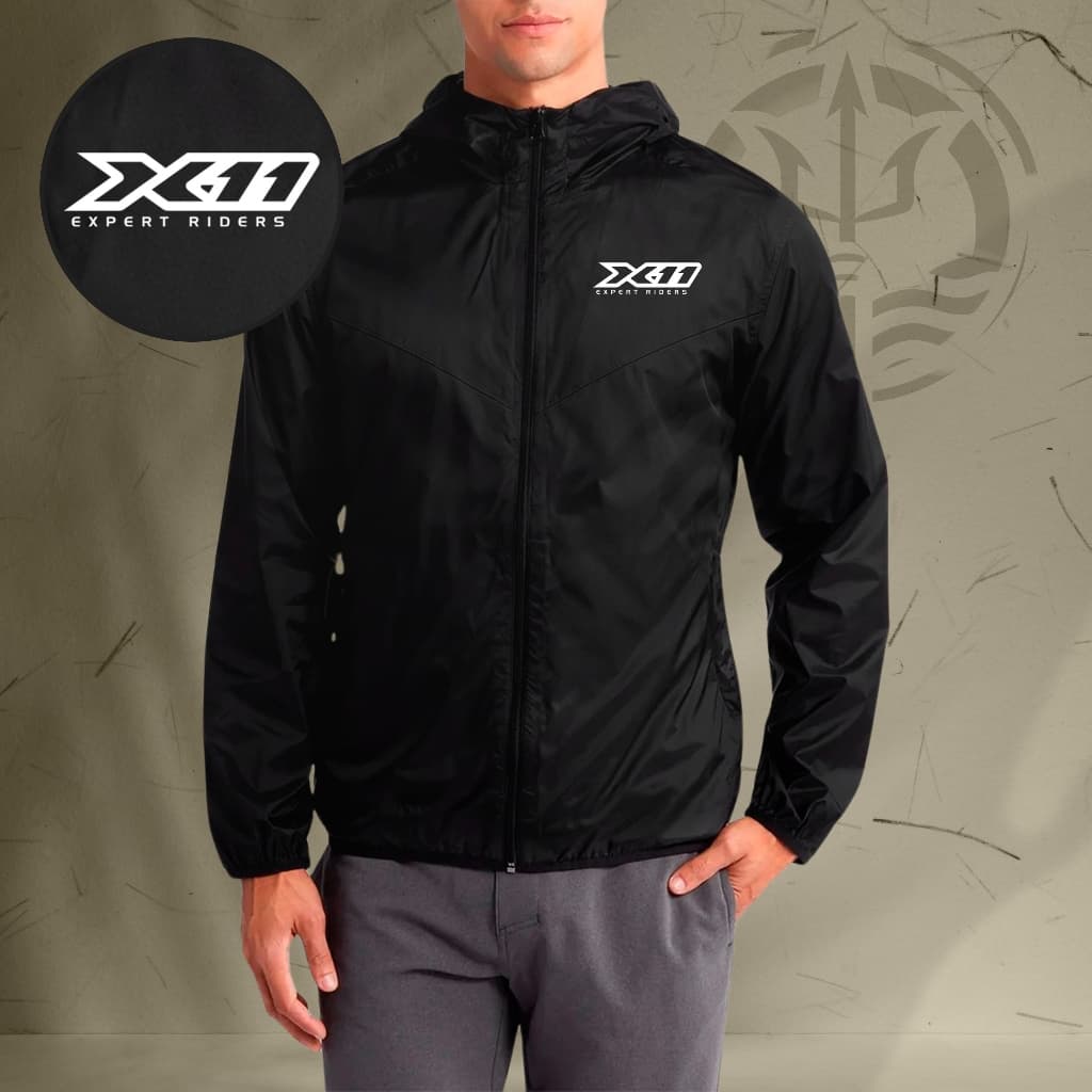 Jaqueta Corta Vento Masculina - X11 - Com Capuz, Bolso e Zíper - Academia Corrida Esportes