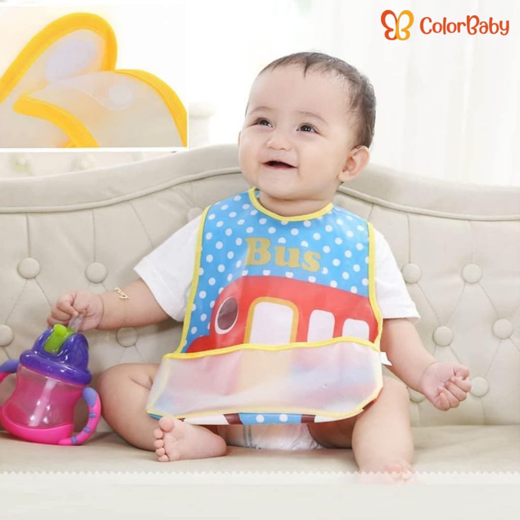 Babador Infantil Estampado PEVA Impermeável com Bolso Cata Migalhas Reversível – ColorBaby