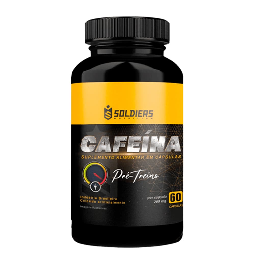 Termogênico Cafeína 60 Caps 200mg 100% Pura Soldiers Nutrition Energia Queima de Gordura Definição Corporal