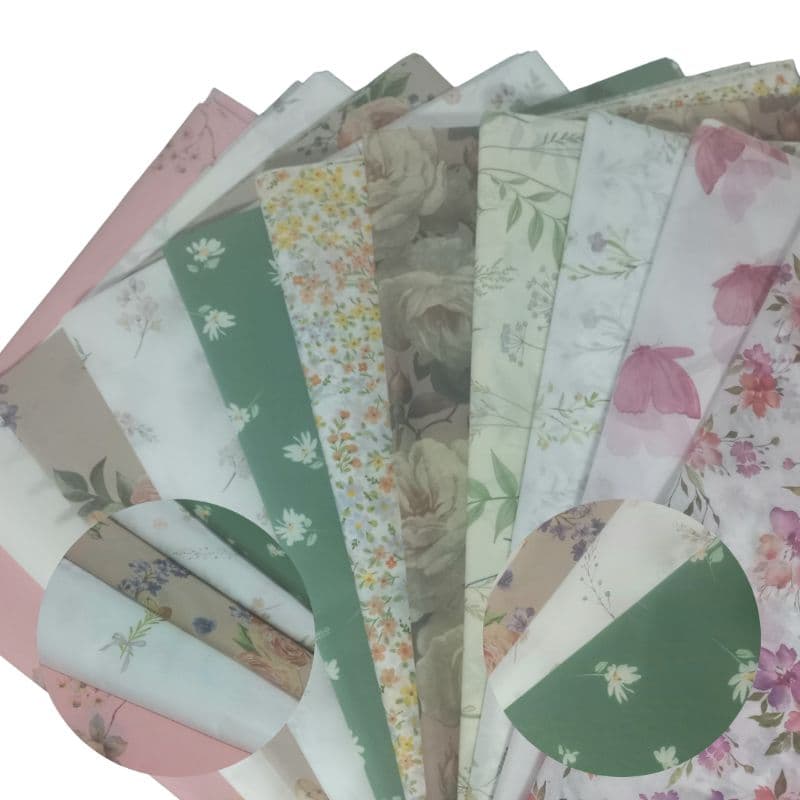 Papel de Seda Estampado Flores 50x35cm - 25 ou 50 Folhas