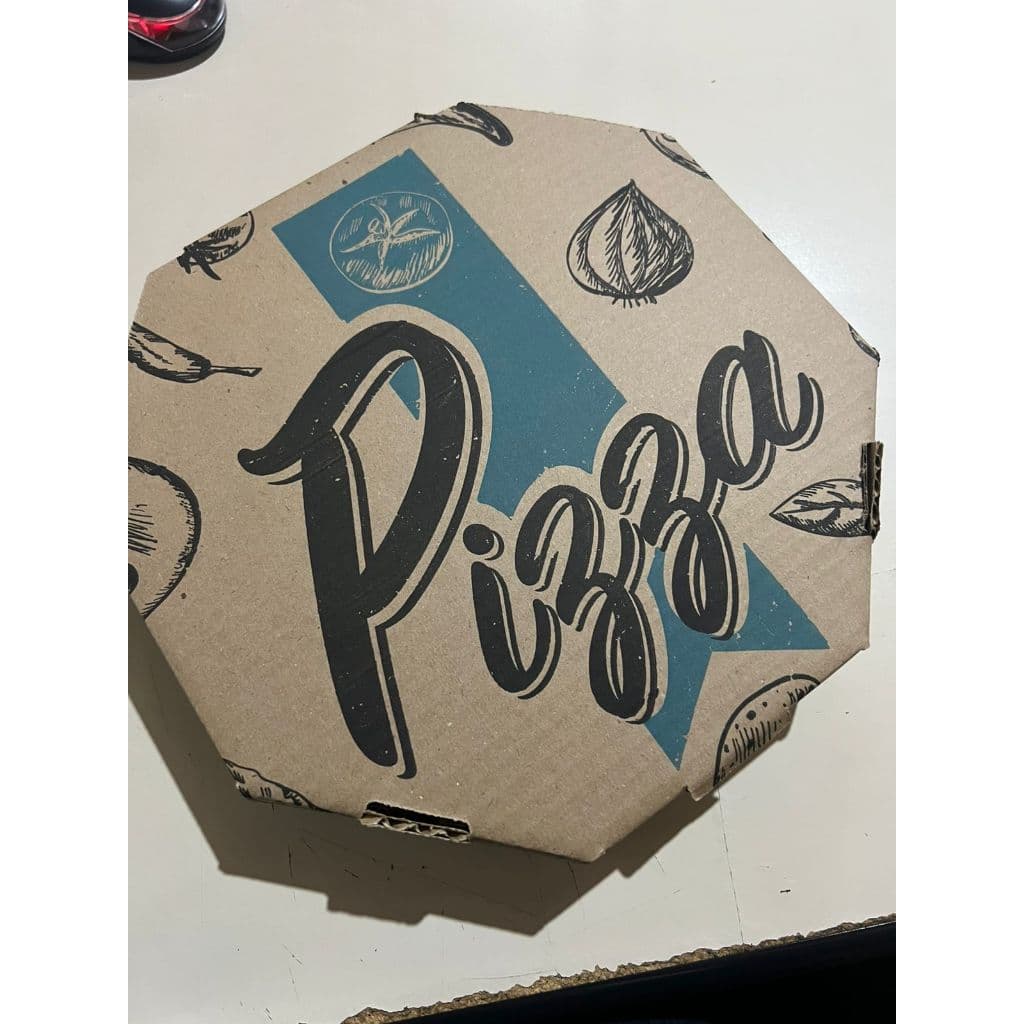 CAIXA DE PIZZA 25 cm PARDA ( 25 unidades ) GRAVATA AZUL e PRETO