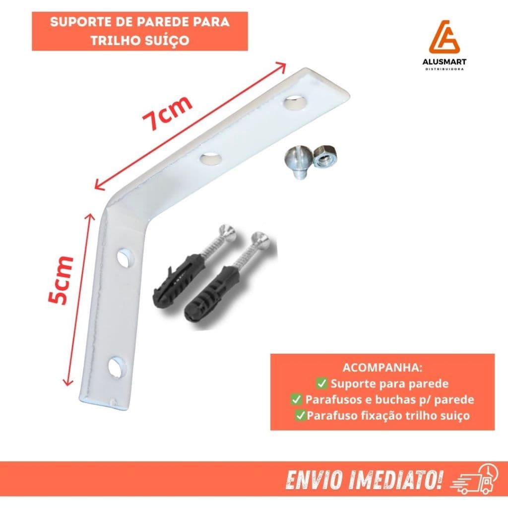 Suporte para Trilho Suíço de Parede — Instalação Segura e Prática - BRANCO - Envio imediato