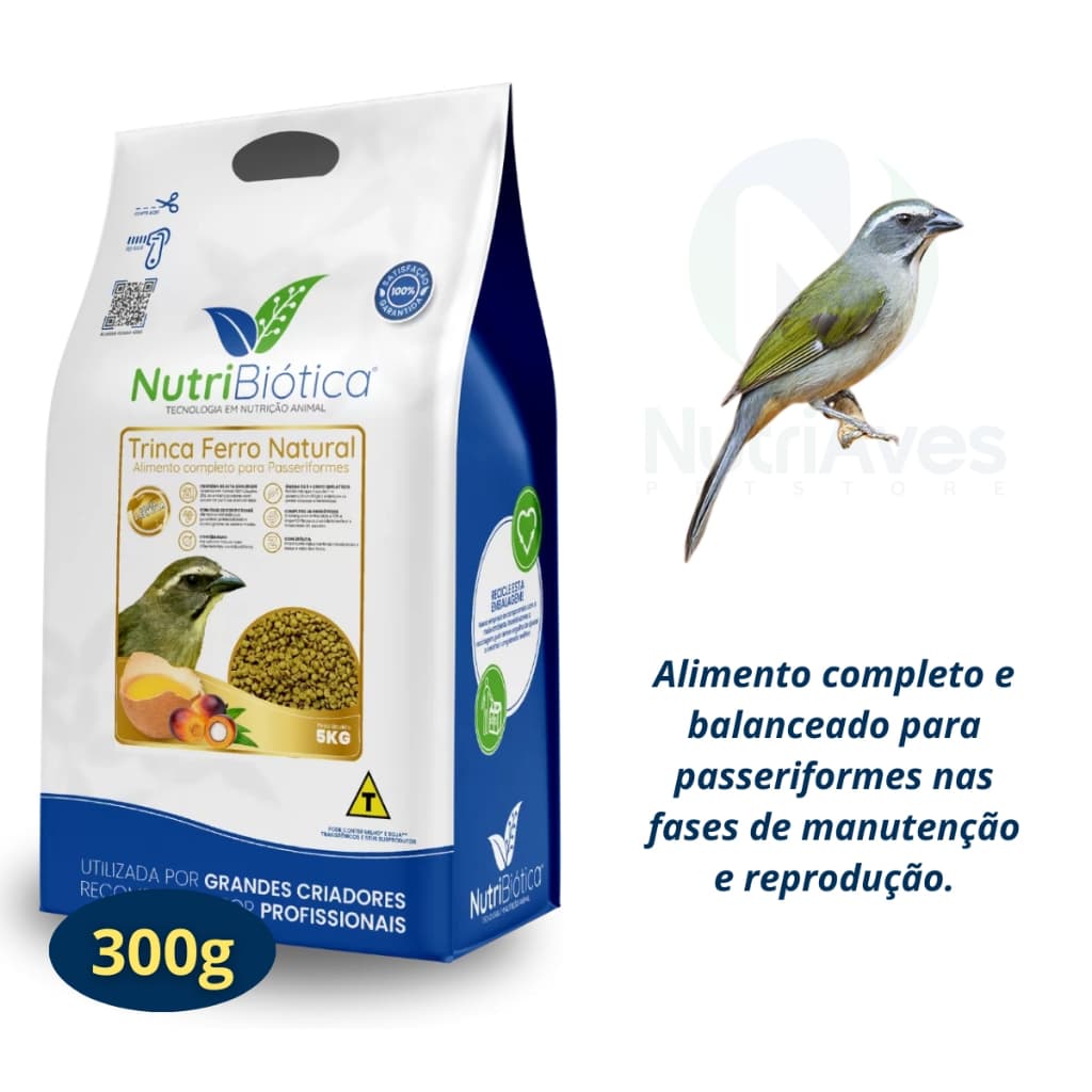 Ração 300g Extrusada Trinca Ferro Natural Super Premium Nutribiótica Pássaro Sabiá Corrupião